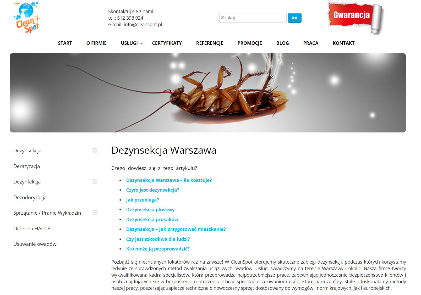 Pluskwy, prusaki i karaluchy w mieszkaniu - jak wygląda profesjonalna dezynsekcja w Warszawie?